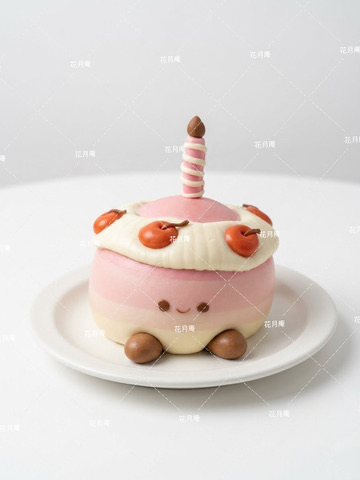 粉紅間條生日蛋糕造型饅頭
